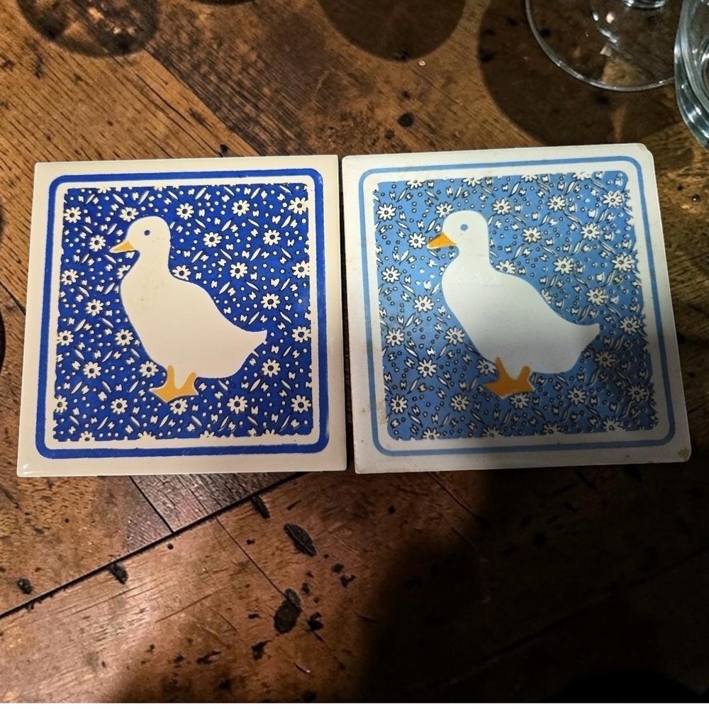 Orient Duck Farmhouse Footed Coasters, Set of 2, Country‎ Kitchen Decor Tiles